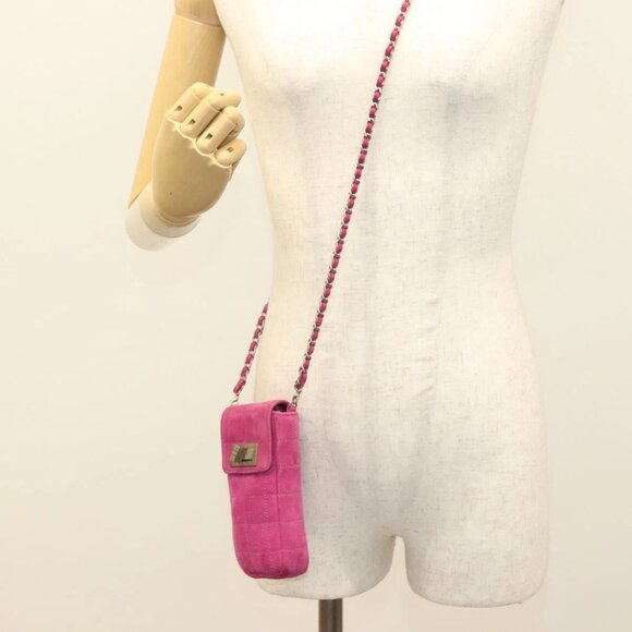 CHANEL Choco Bar Chain Shoulder Bag Suede Pink CC Auth 135452 - Picture 15 of 16